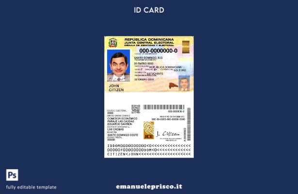 modello di documento d'identità della Repubblica Dominicana in stile verificato